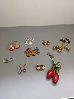 Vintage Holiday Earring Bundle Ten Pair Christmas Winter Snowflake Angel Jingle